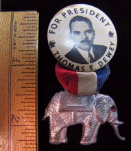 Load image into Gallery viewer, 1940s THOMAS E DEWEY for PRESIDENT ELEPHANT Ribbon Pinback Pin  Medallion RHTF
