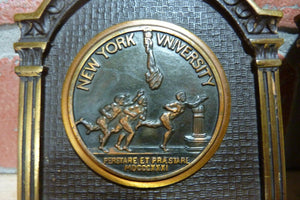 NEW YORK UNIVERSITY 1930s CS&C Co NYU Brass Decorative Art Bookends Book Ends