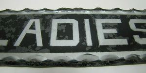LADIES Antique Reverse Glass Chip Scalloped Edge Tin Frame Advertising Sign ROG