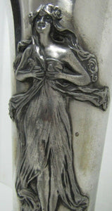 Art Nouveau Vase Lovely Maiden Long Flowing Hair Silver Plate Decorative Arts