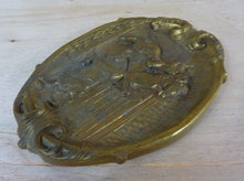 Load image into Gallery viewer, Old Brass Matador on Horseback Bull Card Tip Trinket Tray High Relief Ornate
