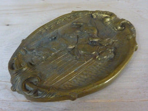 Old Brass Matador on Horseback Bull Card Tip Trinket Tray High Relief Ornate