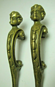 Antique Pair Figural Head Handle Pull Brass Architectural Hardware Elements