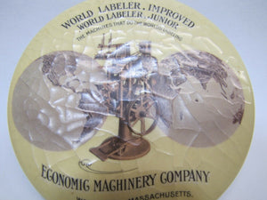 Antique ECONOMIC MACHINERY Co WORCESTER MASS USA Ad Mirror WORLD LABELER IMP JR