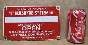 Old Porcelain MULSIFYRE System GRINNELL Co Providence RI Sign Industrial Fire