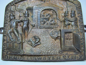 HERRING'S FIREPROOF SAFE p1852 NEW YORK Antique Bronze Safe Plaque Sign Ornate