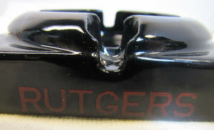 Vintage RUTGERS GSB Tray Ashtray Porcelain Black with Red Lettering University