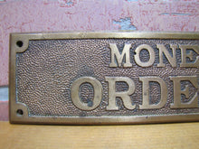 Load image into Gallery viewer, Old Brass MONEY ORDERS Sign Bevel Edge Embossed Bank Store Advertising
