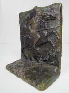 Antique INDIAN WARRIOR on Horseback Cast Iron Decortive Art Bookend Old Paint