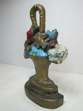 Load image into Gallery viewer, BASKET of FLOWERS Antique Cast Iron Doorstop Old Paint Decorative Art Statue
