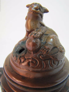 Antique Bronze Foo Dog Asian Incense Burner High Relief JB 1883 Jenning Bros