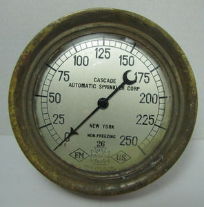 p1906 CASCADE AUTO SPRINKLER Corp US Gauge Co NY Antique Brass Red Fire Alarm