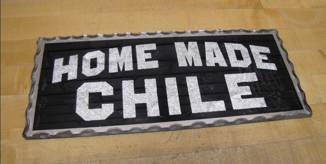HOME MADE CHILE Antique ROG Reverse on Chip Glass Advertising Sign Diner Restaurant Bar Pub BBQ Chili Chilli