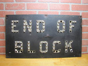 END OF BLOCK Original Old Cats Eye Reflectors Porcelain Railroad Sign Train RR Safety Advertising