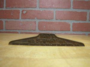 IRVING SUBWAY GRATING Co LONG ISLAND CITY NY Old Brass Small Ad Sign Plaque Nameplate