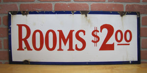 ROOMS $2.00 Old Double Sided Porcelain Advertising Sign General Steel Wares Products