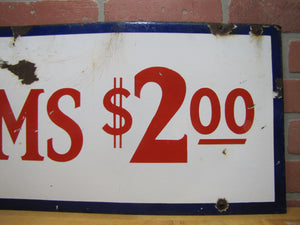 ROOMS $2.00 Old Double Sided Porcelain Advertising Sign General Steel Wares Products