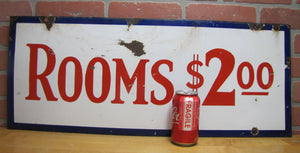 ROOMS $2.00 Old Double Sided Porcelain Advertising Sign General Steel Wares Products