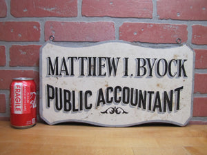 MATTHEW BYOCK PUBLIC ACCOUNTANT Vintage Double Sided Wooden Advertising Sign