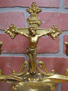 INRI JESUS CROSS CRUCIFIX Antique Decorative Arts Double Candlestick Holder