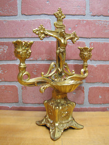 INRI JESUS CROSS CRUCIFIX Antique Decorative Arts Double Candlestick Holder