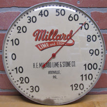 Load image into Gallery viewer, MILLARD LIME &amp; STONE Co ANNVILLE PA Original Old Advertising Thermometer Sign T W O&#39;CONNELL &amp; CO CHICAGO 13 ILL
