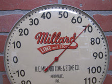 Load image into Gallery viewer, MILLARD LIME &amp; STONE Co ANNVILLE PA Original Old Advertising Thermometer Sign T W O&#39;CONNELL &amp; CO CHICAGO 13 ILL

