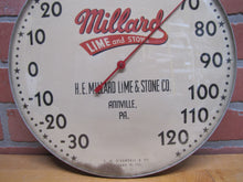 Load image into Gallery viewer, MILLARD LIME &amp; STONE Co ANNVILLE PA Original Old Advertising Thermometer Sign T W O&#39;CONNELL &amp; CO CHICAGO 13 ILL
