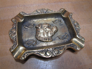 BULLDOG Old Thick Brass Dog Head Decorative Arts Cigar Ashtray Tray