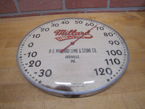 MILLARD LIME & STONE Co ANNVILLE PA Original Old Advertising Thermometer Sign T W O'CONNELL & CO CHICAGO 13 ILL