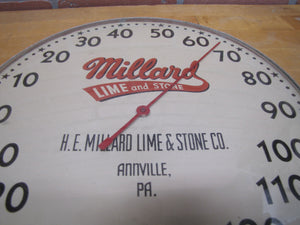 MILLARD LIME & STONE Co ANNVILLE PA Original Old Advertising Thermometer Sign T W O'CONNELL & CO CHICAGO 13 ILL