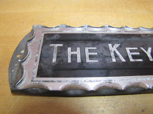 THE KEY SHOP Antique Reverse on Chip Scalloped Glass Advertising Sign ROG Foil Design Metal Back Frame