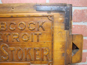 BABCOCK DETROIT UNISTOKER Orig Old Industrial Form Mold Sign Steampunk Equipment Machinery Wooden Form & Metal Braces Maker Number Tag