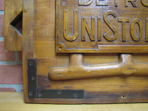 BABCOCK DETROIT UNISTOKER Orig Old Industrial Form Mold Sign Steampunk Equipment Machinery Wooden Form & Metal Braces Maker Number Tag