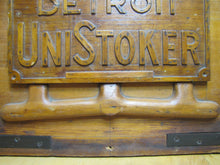 Load image into Gallery viewer, BABCOCK DETROIT UNISTOKER Orig Old Industrial Form Mold Sign Steampunk Equipment Machinery Wooden Form &amp; Metal Braces Maker Number Tag
