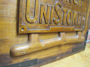 BABCOCK DETROIT UNISTOKER Orig Old Industrial Form Mold Sign Steampunk Equipment Machinery Wooden Form & Metal Braces Maker Number Tag