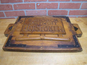 BABCOCK DETROIT UNISTOKER Orig Old Industrial Form Mold Sign Steampunk Equipment Machinery Wooden Form & Metal Braces Maker Number Tag