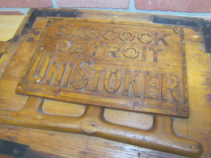 BABCOCK DETROIT UNISTOKER Orig Old Industrial Form Mold Sign Steampunk Equipment Machinery Wooden Form & Metal Braces Maker Number Tag