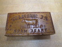 Load image into Gallery viewer, P.E. SHARPLESS COW TM Antique Penna Co Advertising Wooden Butter Pat Stamp Mold Trade Mark Ornate Folk Art
