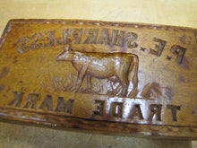 Load image into Gallery viewer, P.E. SHARPLESS COW TM Antique Penna Co Advertising Wooden Butter Pat Stamp Mold Trade Mark Ornate Folk Art
