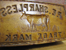 Load image into Gallery viewer, P.E. SHARPLESS COW TM Antique Penna Co Advertising Wooden Butter Pat Stamp Mold Trade Mark Ornate Folk Art
