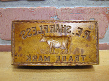 Load image into Gallery viewer, P.E. SHARPLESS COW TM Antique Penna Co Advertising Wooden Butter Pat Stamp Mold Trade Mark Ornate Folk Art
