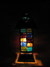 Load image into Gallery viewer, Mid Century Chunk Glass Lamp Multi Color Brutalist Decorative Arts Light
