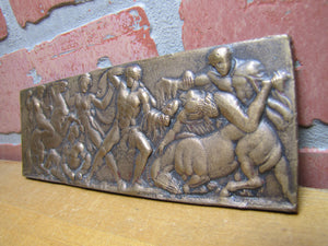 Warriors in Battle Old Brass Grand Tour Bronze Decorative Arts Relief Plaque Henning