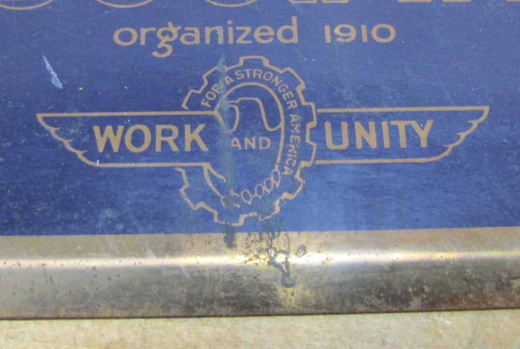 MEMBER NEW JERSEY MANUFACTURES ASSOC Old Sign WORK & UNITY FOR STRONGER AMERICA organized 1910