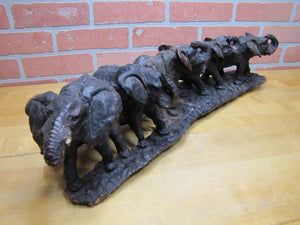 Old Ironwood Elephant Family Herd Sculpture large detailed hand carved artwork