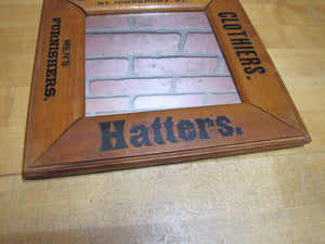 E D STEELE & Co ST JOHNSBURY VT CLOTHIERS HATTERS Antique Wooden Frame Advertising Mirror Sign Impressed Lettering