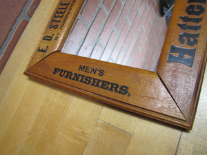 E D STEELE & Co ST JOHNSBURY VT CLOTHIERS HATTERS Antique Wooden Frame Advertising Mirror Sign Impressed Lettering