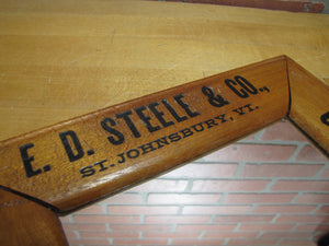 E D STEELE & Co ST JOHNSBURY VT CLOTHIERS HATTERS Antique Wooden Frame Advertising Mirror Sign Impressed Lettering
