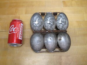 EASTER EGGS ROOSTER CHICK CHICKEN Old Hinged Metal Chocolate Ice Cream Mold Triple